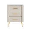 Dylan Upholstered Wooden Nightstand with 3 Drawers and Metal Legs,Beige