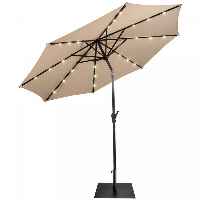 Costway 9ft Market Patio Umbrella w/Solar Lights & 40 LBS Steel Umbrella Stand