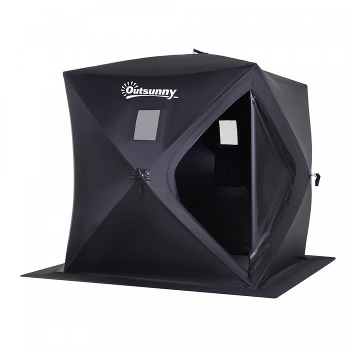 Outsunny 2 Person Pop Up Ice Fishing Tent Shelter With Carry Bag, Black