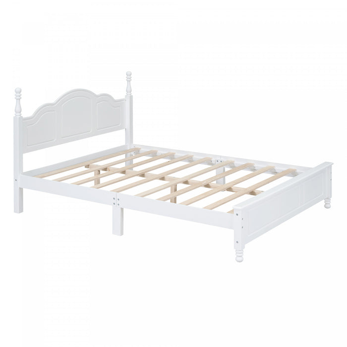 Jessie Retro Style Platform Bed with Wooden Slat Support,Queen Size, White Queen Bed