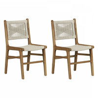 Agave Woven Rope & Teak Dining Chair Set of 2 - Cream & Natural