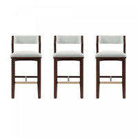 Patricia Modern Wood Upholstered Barstool in White Glacier - Set of 3 