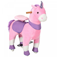 Qaba Ride On Unicorn Walking Horse Mechanical Pony Toy With Wheels Gift For 3-6 Years Girls Boys Pin