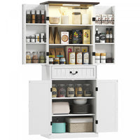 HOMCOM Farmhouse Kitchen Pantry Cabinet with Light, Storage Cabinet, White