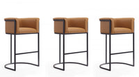 Cosmopolitan Mid-Century Modern Metal Upholstered Barstool in Camel - Set of 3 Bar Stool