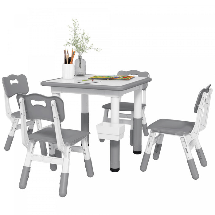 Qaba 5 Pieces Kids Table And Chair Set, Height Adjustable Toddler Table And Chair Set, Activity Table And Chair Set With Storage, For Playroom, Nursery, Classroom, Grey