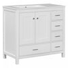 Derek 36 Inch Modern Bathroom Vanity with Ceramic Sink & Multi Storage, White | Meuble de salle de bain moderne Derek 36 pouces avec lavabo ceramique et rangement multiple, blanc
