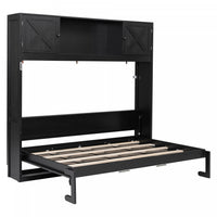 Ethan Solid Wood Murphy Bed with Storage Cabinets,Queen Size,Black Queen Bed 