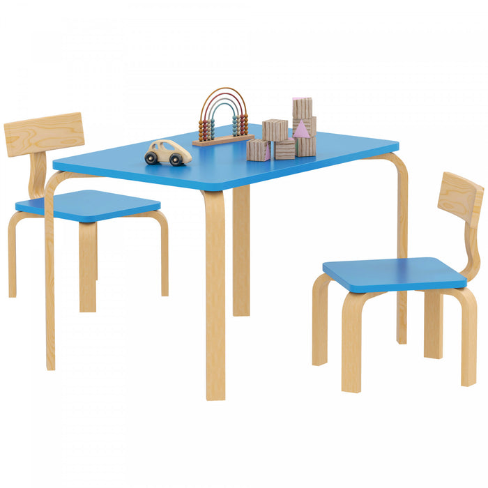 Qaba Kids Table and 2 Chair Set, Toddler Table and Chairs, Children Multi-Activity Furniture Set for Playing, Learning, Eating, Craft, Gift for Boys Girls, Blue
