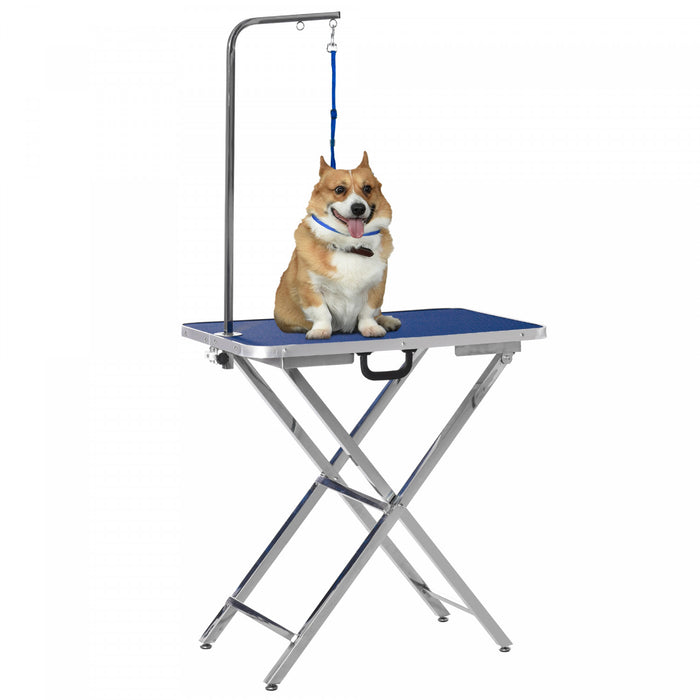 Pawhut 28\" Foldable Dog Grooming Table With Adjustable Arm, Non-slip Surface, Pet Grooming Table For Medium Small Dogs, Cats, Blue