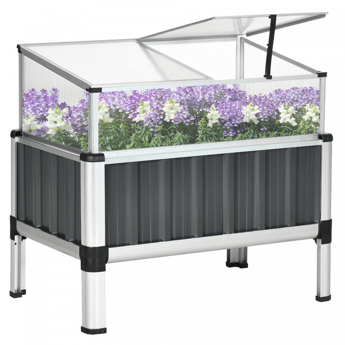 Outsunny Raised Garden Bed W/ Pc Board Greenhouse, 31\"x20\"x29\", Dark Grey