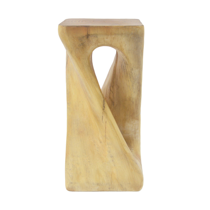 Cade 26.80\" Twisted Square MGO Accent Table, Unique Natural Wood Grain Indoor Side Table, Natural
