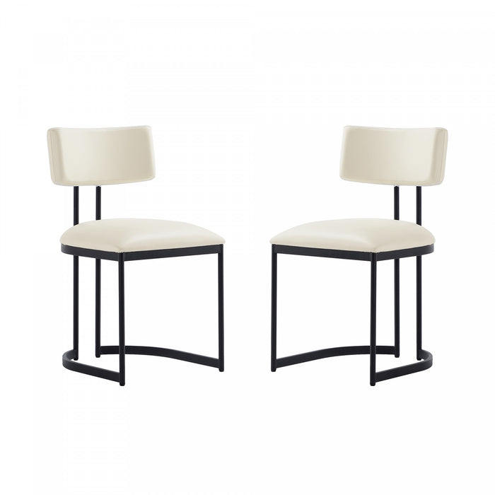 Juno Contemporary Modern Vegan Leather Metal Side Chair in Cream - Set of 2