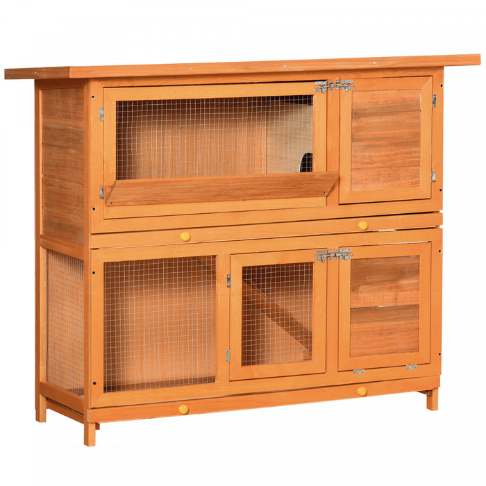 Pawhut 2 Tier Elevated Wooden Rabbit Hutch Bunny House Small Animal Cage 47\"l X 19\"w X 39\"h W/ Sliding-out Tray