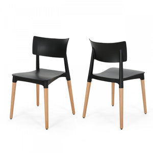 Mason Dining Chair Set Of 2 With Polypropylene Seats And Soild Wood Legs - Black