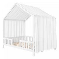 Paul Montessori Floor Bed with Canopy and High Railings,Full Size,White Full Bed