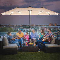 Costway 15Ft Patio Double-Sided Solar LED Market Umbrella Crank Base Beige