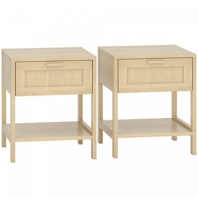 HOMCOM Nightstand Set of 2, Bedside Table with Drawer and Storage Shelf