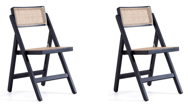 Manhattan Comfort Set Of 2 Pullman Folding Dining Chairs - Black & Natural Cane