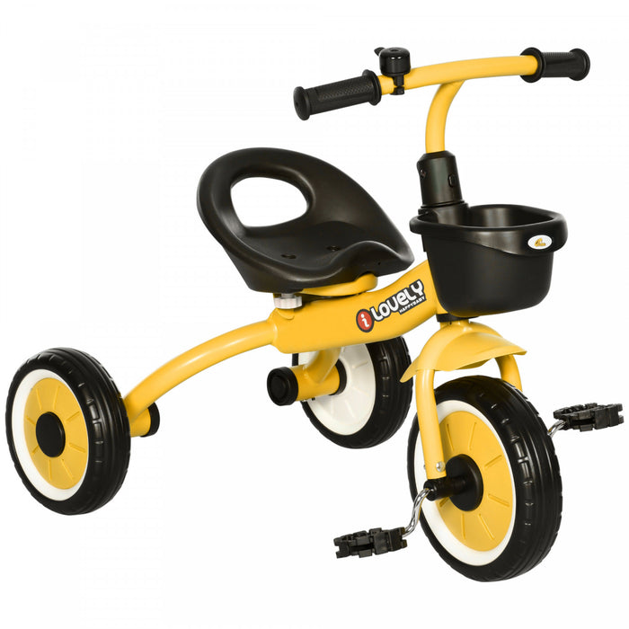 Qaba Tricycle For Toddler 2-5 Year Old Girls And Boys, Toddler Bike With Adjustable Seat, Basket, Bell, Yellow