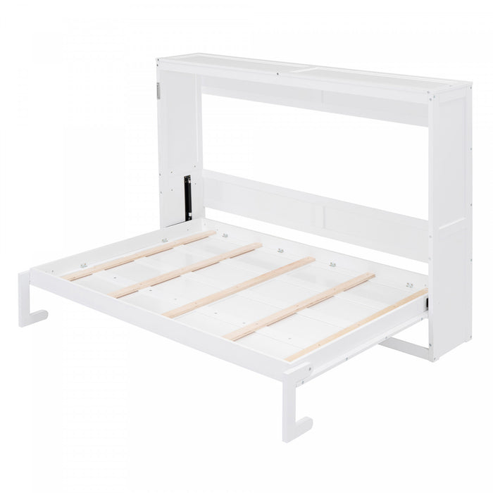 Evelyn Space-Saving Murphy Wall Bed with Foldable Cabinet Design,Queen Size,White Queen Bed