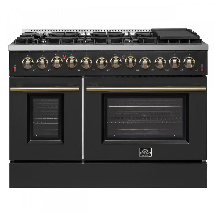Forno Galiano 48\" Dual Fuel Range, Black, 6.58 cu. ft. double ovens -FFSGS6156-48BLK