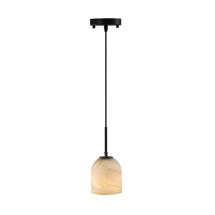 Crema 1 Light Pendant, Black, Brushed Brass With Alabaster Style Glass