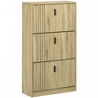 HOMCOM Shoe Storage Cabinet with 3 Flip Drawers for 18 Pairs of Shoes, Oak