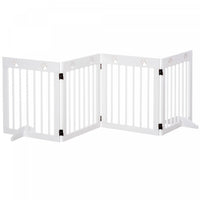 Pawhut Freestanding Pet Gate 4 Panel Wooden Dog Barrier Folding Safety Fence With Support Feet Up To