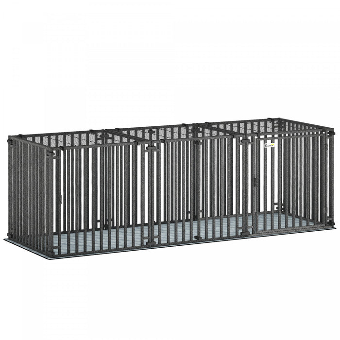 PawHut 83 Inch Heavy Duty Dog Crate, Extra Large Metal Dog Cage Kennel with Mat for Small Medium Large Breeds, Modular Puppy Playpen with Door for Indoor Outdoor, Black