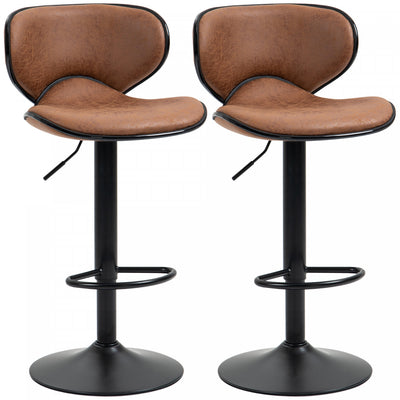 HOMCOM Vintage Bar Stool Set of 2 Leathaire Adjustable Height Chairs