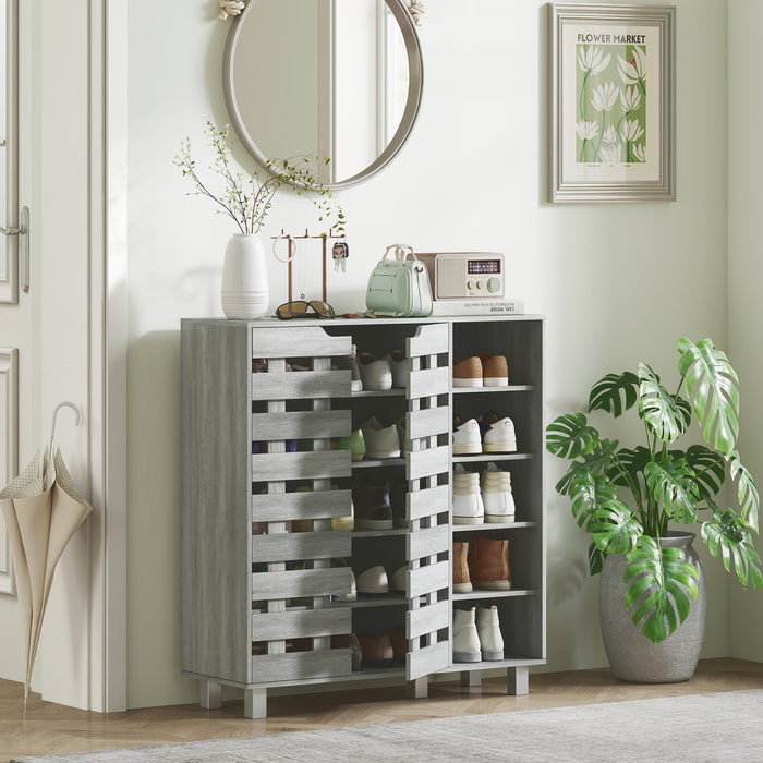 HOMCOM Shoe Storage Cabinet with 5-Tier Cupboard and 5 Open Shelves, Grey