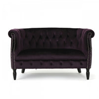 Vivian Solid Wood Rolled Arms Velvet Loveseat,Black Berry 