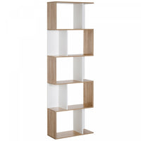 HOMCOM Geometric Bookcase, 5-Tier S Shaped Bookshelf, Natural and White