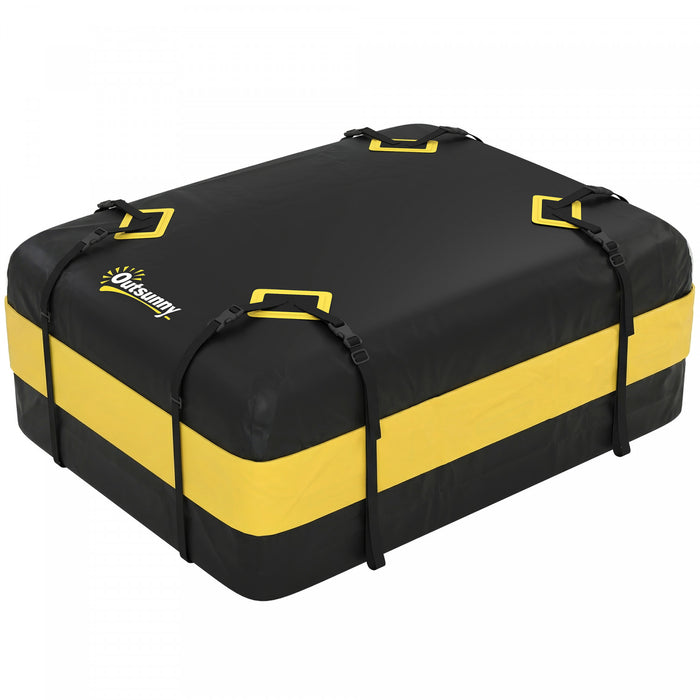 Outsunny Rooftop Cargo Carrier, 15 Cubic Feet Waterproof Soft-Shell Car Roof Storage Bag with 8 Reinforced Straps, Anti-Slip Mat, Door Hooks for All Vehicles with/without Rails