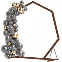 Outsunny 7ft Wedding Arch, Heptagon Wooden Arch For Ceremony, Brown