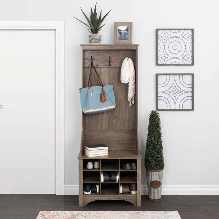 Narrow Hall Tree with Nine Shoe Cubbies - Drifted Grey