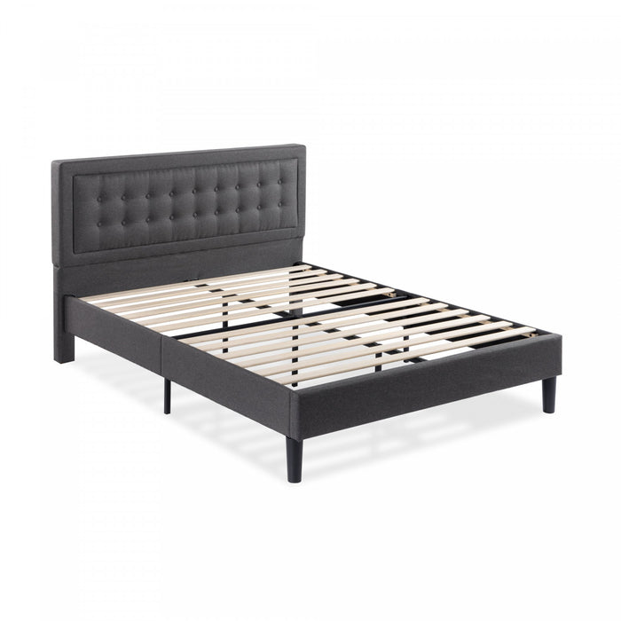 Dachelle Upholstered Platform Bed with Headboard in Dark Grey - Queen Size