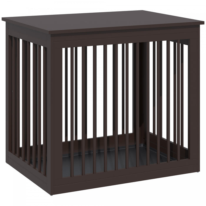 Pawhut Wooden Dog Crate Furniture, Puppy Kennel End Table, Decorative Pet House With Front Door, Safety Lock, For Small & Medium Sized Dog, Coffee
