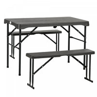 Outsunny Hdpe Picnic Table Set W/ Beer Table & 2 Benches For 4, Dark Grey