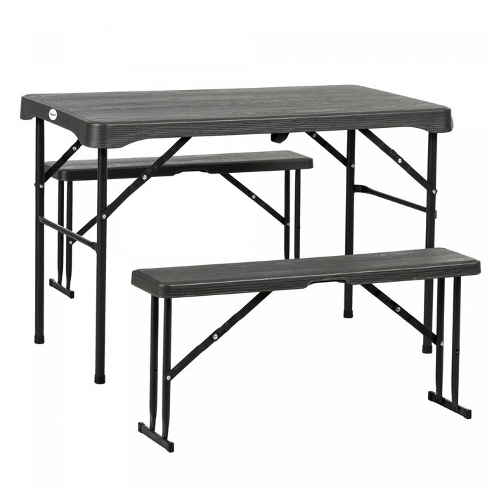 Outsunny Hdpe Picnic Table Set W/ Beer Table & 2 Benches For 4, Dark Grey