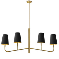 Dainolite Eleanor 4 Light Horizontal Chandelier Aged Brass Black/Gold Shades Lamp