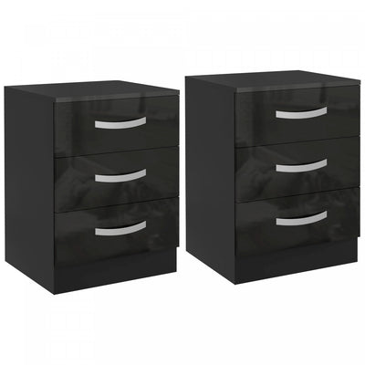 HOMCOM Nightstand Set of 2, Bedside Tables with 3 High Gloss Drawers