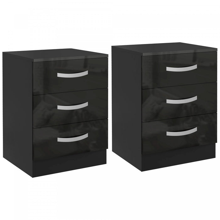 HOMCOM Nightstand Set of 2, Bedside Tables with 3 High Gloss Drawers