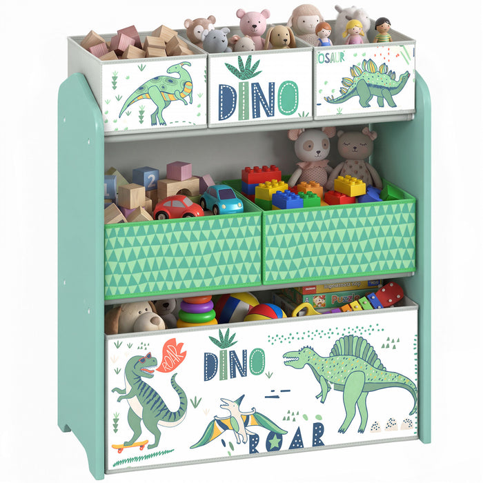 Qaba Kids Storage Organizer with 6 Storage Bins, 3-Tier Children's Storage Shelf for Bedroom, Kids Room, Large Organizer Rack for Toys and Books, Green