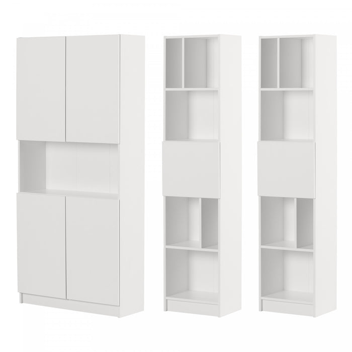 Liora Set Of Bookcase And 2 Narrow 5-shelf Bookcases - Pure White 