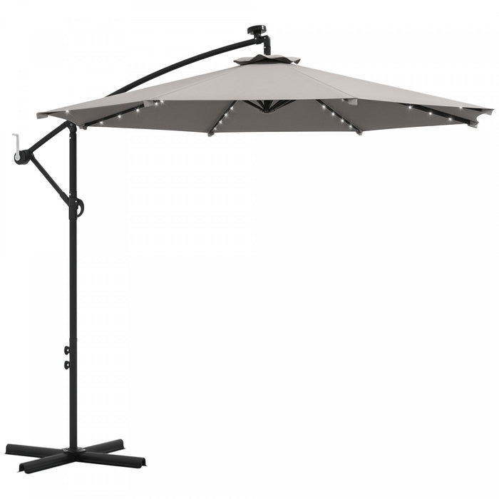 Outsunny 10ft Outdoor Cantilever Umbrella With Solar Lights Light Grey