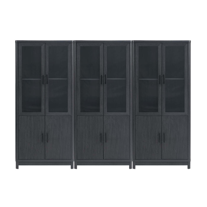 Jodie Mid-Century Modern 31\" Bookcase Cabinet in Charcoal Gray (6-Shelf) - Set of 3