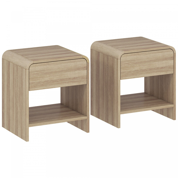 HOMCOM Nightstand Set of 2, Bedside Table with Rounded Corners, Natural