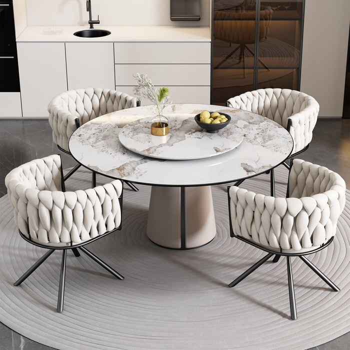Amelia Velvet Swivel Dining Chairs with Tufted Upholstered and Metal Legs Set of 4, Beige